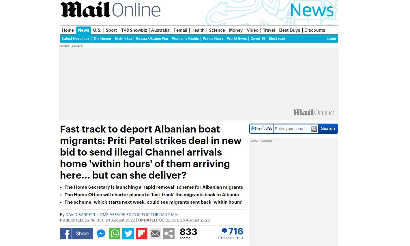 "Do ekstradohen me avionë të marrë me qira nga…"/ Si do bëhet deportimi i emigrantëve të paligjshëm që shkojnë me gomone në Angli