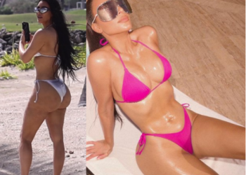 FOTO/ Kim Kardashian pozon pranë veturës së saj luksoze “Maybach”, një “bombë” e vërtetë me bikini