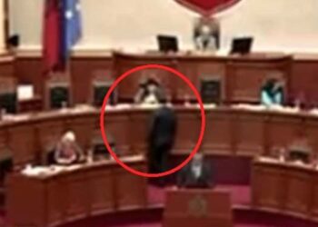 VIDEO / Incident në Kuvend, ministri Niko Peleshi për pak rrëzohet në sallë gjatë seancës
