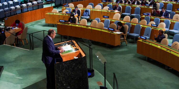 FILE PHOTO: FILE PHOTO: Russia's Foreign Minister Sergei Lavrov addresses the 77th Session of the United Nations General Assembly at U.N. Headquarters in New York City, U.S., September 24, 2022. REUTERS/Eduardo Munoz/File Photo/File Photo