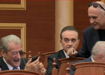 FOTOLAJM/ Petrit Vasili i tregon telefonin, Berisha shkrihet së qeshuri në sallën e Kuvendit