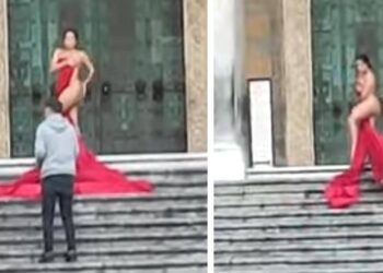 VIDEO/ Komplet e zhveshur! Anglezja ‘tërbon’ italianët, pozon para katedrales së Amalfit