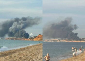 VIDEO/ Tymi i zi mbulon qiellin dhe shpërthime të fuqishme, çfarë po ndodh në bazën ruse në Krime