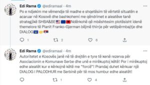 Tensionet në Kosovë/ Rama: Duhet dialog i palodhur me Serbinë, bashkohemi me qëndrimin e aleatëve, SHBA-BE. Plani franko-gjerman...