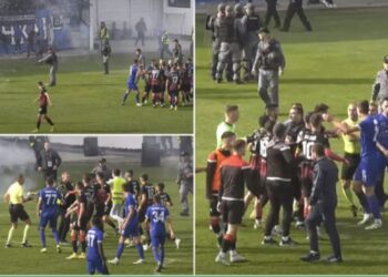 VIDEO/ Tifozët hyjnë në fushë, shmanget tragjedia me skuadrën shqiptare në Maqedoninë e Veriut