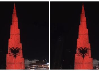 VIDEO/ Kulla më e lartë në Dubai, Burj Khalifa “vishet” Kuq e Zi për të uruar Pavarësinë e Shqipërisë