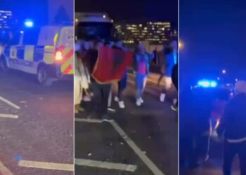 VIDEO/ Festën e Flamurit nuk e ndal dot askush, shqiptarët “dëbojnë” policinë në Angli