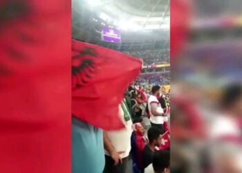 Flamuri shqiptar ‘i padëshiruar’ në Katar në ndeshjen me Serbinë/ Momenti kur policët ia marrin tifozit