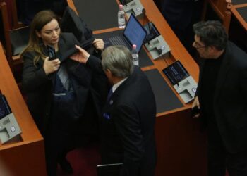 FOTOT/ Frikë apo ‘llastim’: Deputetët e ‘Rithemelimit’ në shërbim të Berishës, njëri i vesh pallton, tjetri e shoqëron deri te…!