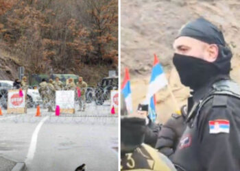 Serbët e maskuar protestojnë në Jarinje, KFOR-i amerikan ‘blindon’ pikën kufitare
