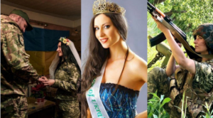 FOTOT/ Në vend të fustanit të nusërisë, uniforma ushtarake: Ish-missi martohet në vijën e frontit të luftës në Ukrainë