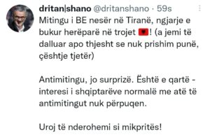 "Antimitingu, jo surprizë"/ Shano: Mitingu i BE nesër në Tiranë, ngjarje e bukur herëparë në trojet tona! Uroj të...!