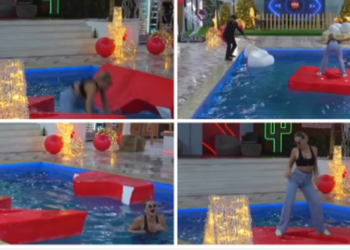 VIDEO: Lëvizjet provokuese i “kushtojnë”! Kejvina Kthjella përfundon në pishinë, banorët vrapojnë të…