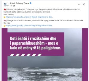 Ambasada britanike mesazh shqiptarëve: Mos rreziko! Duke u përpjekur për t’u larguar në Mbretërinë e Bashkuar mund të humbisni jetën