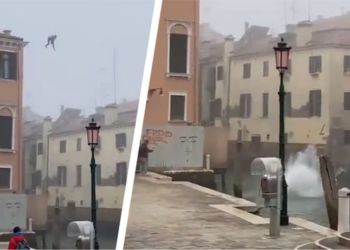 VIDEO/ Turisti ‘i çmendur’ hidhet nga nga ndërtesa 4-katëshe në kanalin ujor në Venecia vetëm me të mbathura
