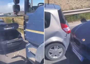 VIDEO/ Aksident i pesëfishtë: Përplasen disa vetura dhe një kamion, dalin detajet e para