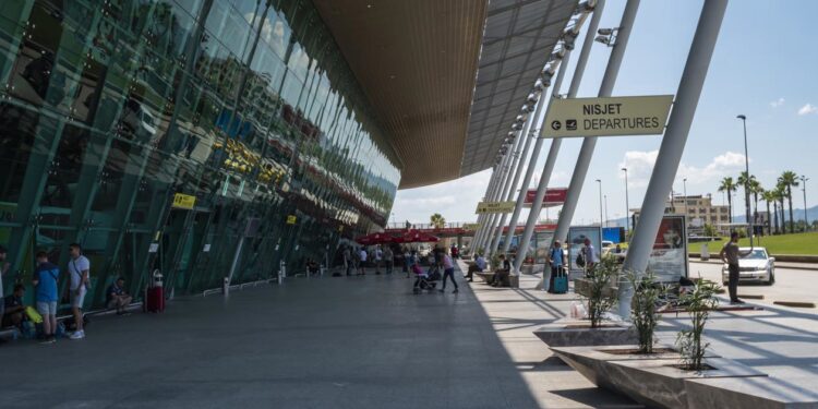 Tirana, Albania - July 2019: Tirana International Airport Nene Tereza.