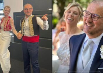 FOTO-LAJM/ Ish ambasadori i BE Luigi Soreca, me brez dhe jelek tradicional shqiptar, i jep fund beqarisë