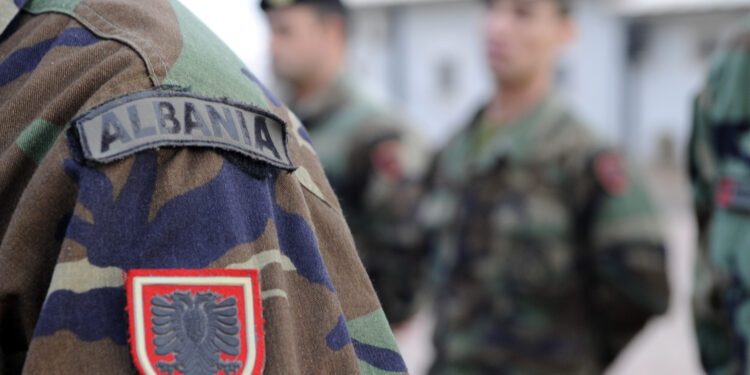 HERAT, Afghanistan--Albanian Army soldiers stand in formation awaiting a flag raising ceremony honoring Albanian independence day at International Security Assistance Force Regional Command West Headquarters, Nov. 28.  (ISAF photo by U.S. Air Force TSgt Laura K. Smith)(released)