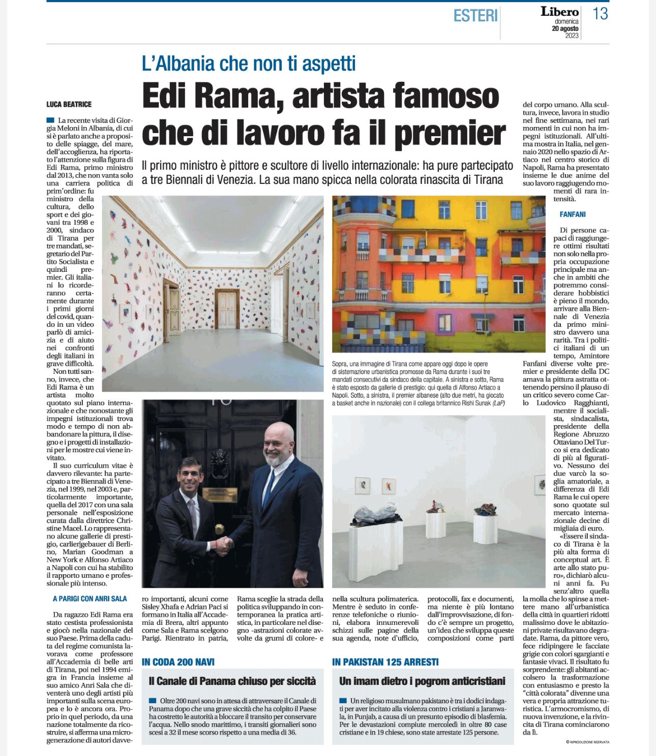 "Il libero": Edi Rama, artisti i famshëm që punon si kryeministër