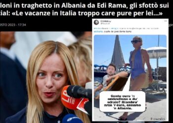 “Njëqind euro për një çadër e dy shezllone? Giambru çoje…”/ Meloni në Shqipëri, ironi në mediat italiane: Iku nga çmimet e shtrenjta
