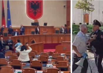Ish-minatorët përplasen me Policinë para Kuvendit, deputetët e Bardhit dhe të Berishës bllokojnë sallën. Pezullohet seanca plenare