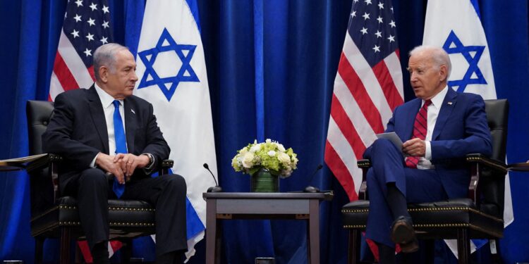 FILE PHOTO: U.S. President Joe Biden lholds a bilateral meeting with Israeli Prime Minister Benjamin Netanyahu on the sidelines of the 78th U.N. General Assembly in New York City, U.S., September 20, 2023. REUTERS/Kevin Lamarque/File Photo