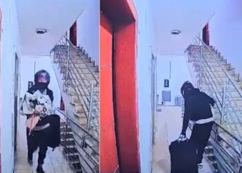VIDEO/ ‘Skifteri’ novator: Me buqetë me lule dhe i maskuar, ‘korrieri’ hajdut grabit kasafortën në një apartament në Tiranë