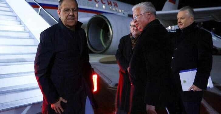 Russia's Foreign Minister Sergei Lavrov disembarks from a plane upon his arrival at an airport ahead of a meeting of foreign ministers of the Organisation for Security and Cooperation in Europe (OSCE) in Skopje, North Macedonia, November 30, 2023. Russian Foreign Ministry/Handout via REUTERS