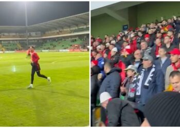 VIDEO/ Atmosferë e zjarrtë: Lojtarët priten me brohorima, kuqezinjtë mbushin stadiumin në Moldavi