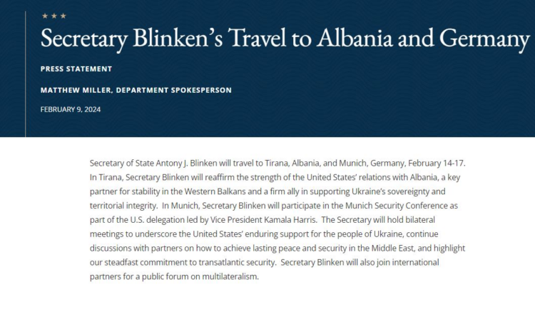 DASH konfirmon vizitën e Blinken në Tiranë, zbulohet agjenda e Sekretarit Amerikan të Shtetit