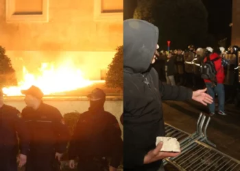 Protestuesit hodhën gurë, molotov e shashka në drejtim të Kryeministrisë! Policia shoqëron disa prej tyre