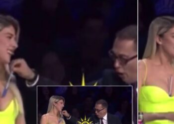 VIDEO / Çudit Adi Krasta, ia vë stilolapsin në mes të gjoksit Arilena Arës në transmetim LIVE