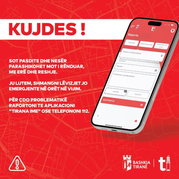 Reshjet e dendura të shiut, Veliaj apel qytetarëve: Për çdo problem raportoni te “Tirana Ime”