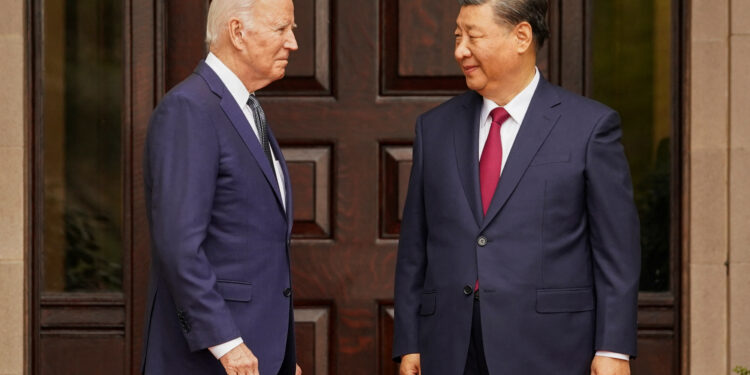 FILE PHOTO: U.S. President Joe Biden meets with Chinese President Xi Jinping at Filoli estate on the sidelines of the Asia-Pacific Economic Cooperation (APEC) summit, in Woodside, California, U.S., November 15, 2023. REUTERS/Kevin Lamarque/File Photo