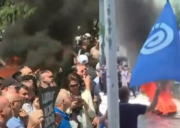 Militantët e Berishës me flamujt e Bashës djegin goma jashtë Parlamentit. Nikolla përjashton Nokën: S’më kërcënon dot mua