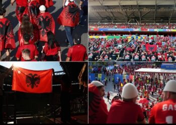 VIDEO/ Atmosferë elektrizuese, më pak se 30 minuta para nisjes, stadiumi i Dusseldorfi-t i tejmbushur nga ngjyrat kuqezi