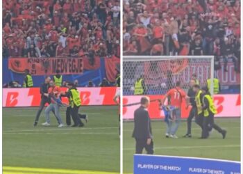 VIDEO/ S’përmbahet pas golit të Gjasulës: Një tjetër tifoz shqiptar u fut në fushë, ja momenti që nuk u kap nga kamera