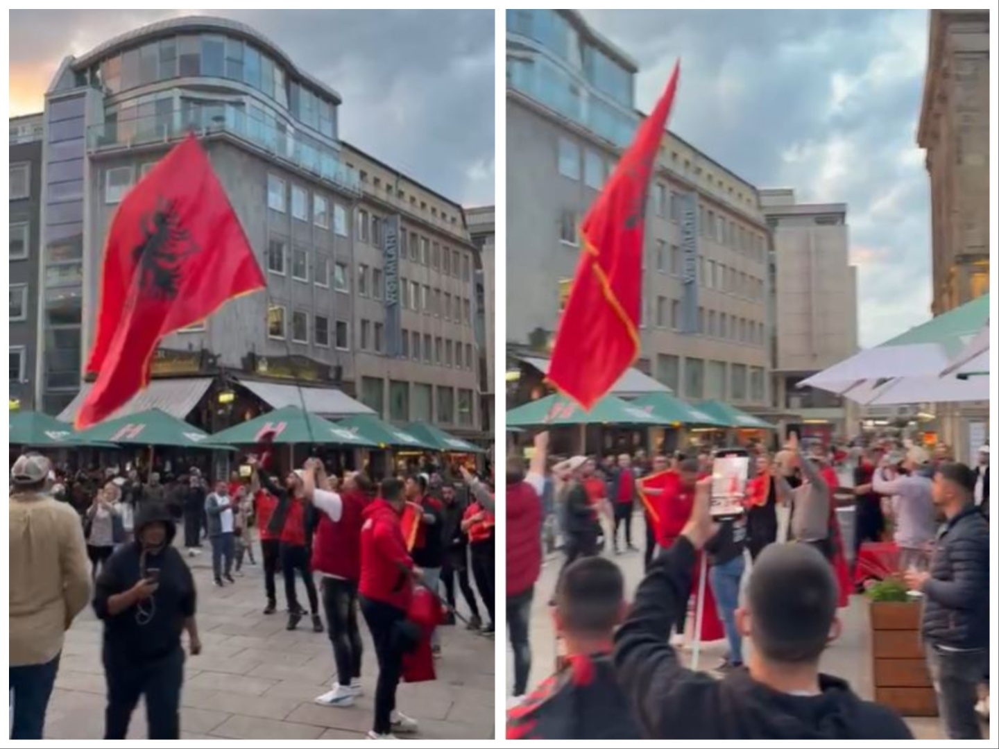 VIDEO/ Këngë dhe flamuj kuqezi, tifozët shqiptarë pushtojnë sheshet në Dortmund