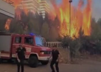 “Ikni, ikni…”/ Situatë ‘apokaliptike’ në Shëngjin, zjarrfikësit rrethohen nga flakët në pak minuta (VIDEO)