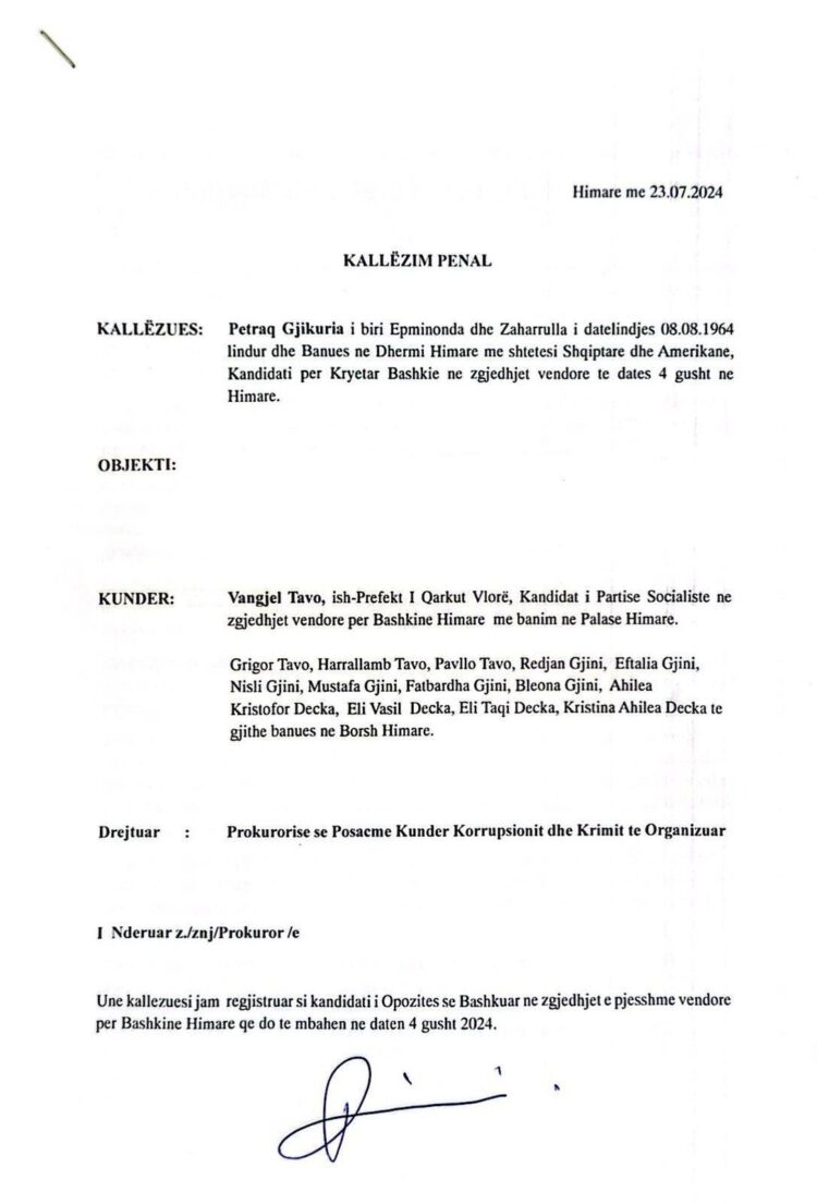 Gara për Himarën/ Frikësohet Petro Gjikuria? Kallëzon në SPAK Vangjel Tavon, ja për çfarë bëhet fjalë