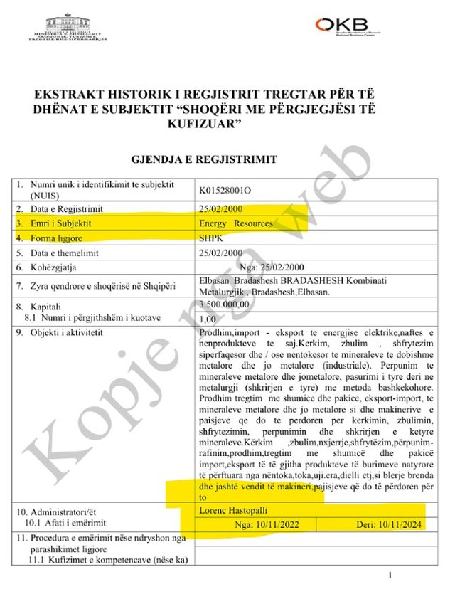 FAKSIMILE / Drejtori i fushatës së Gazment Bardhit, administrator i “Kurum”! Ja pse opozita s’e përmend kompaninë