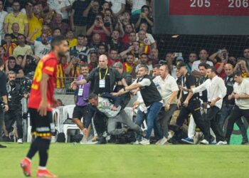 VIDEO / Skandal në fushën e blertë, presidenti i Fenerbahçe goditet me shishe në fytyrë