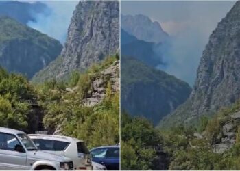 Zjarr në afërsi të Syrit të Kaltër në Theth, rrezikojnë të digjen banesat