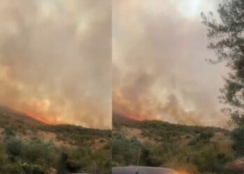 VIDEO/Zjarr në kodrat e fshatit Kostar në Finiq, era rrezikon përhapjen e flakëve