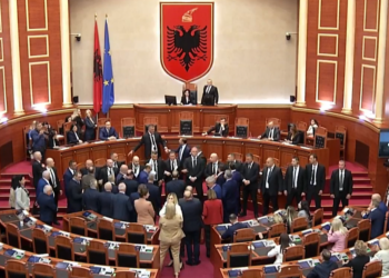 Kuvendi i heq mandatin Salianjit, deputetët e PD nxjerrin karriget në oborr dhe u vënë zjarrin