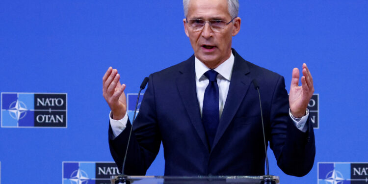 FILE PHOTO: NATO Secretary General Jens Stoltenberg holds a news conference at the alliance's headquarters in Brussels, Belgium November 16, 2022. REUTERS/Yves Herman