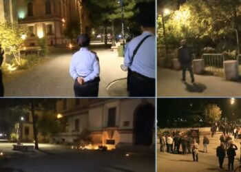 Molotovi i shpërthen në këmbë, plagoset efektivi i policisë para Bashkisë së Tiranës