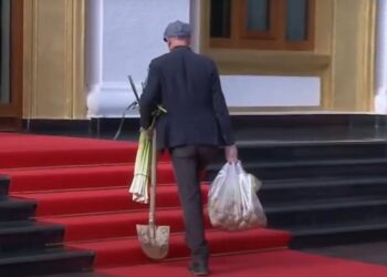 FOTOLAJM / Dashnor Sula maskohet si bujk dhe hyn në Kuvend me lakra, patate e lopatë