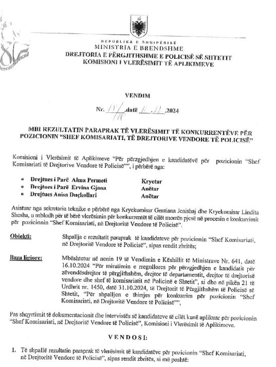 Gara për drejtuesit e komisariateve, zbulohet vlerësimi për secilin kandidat, ja sa pikë morën (LISTA)